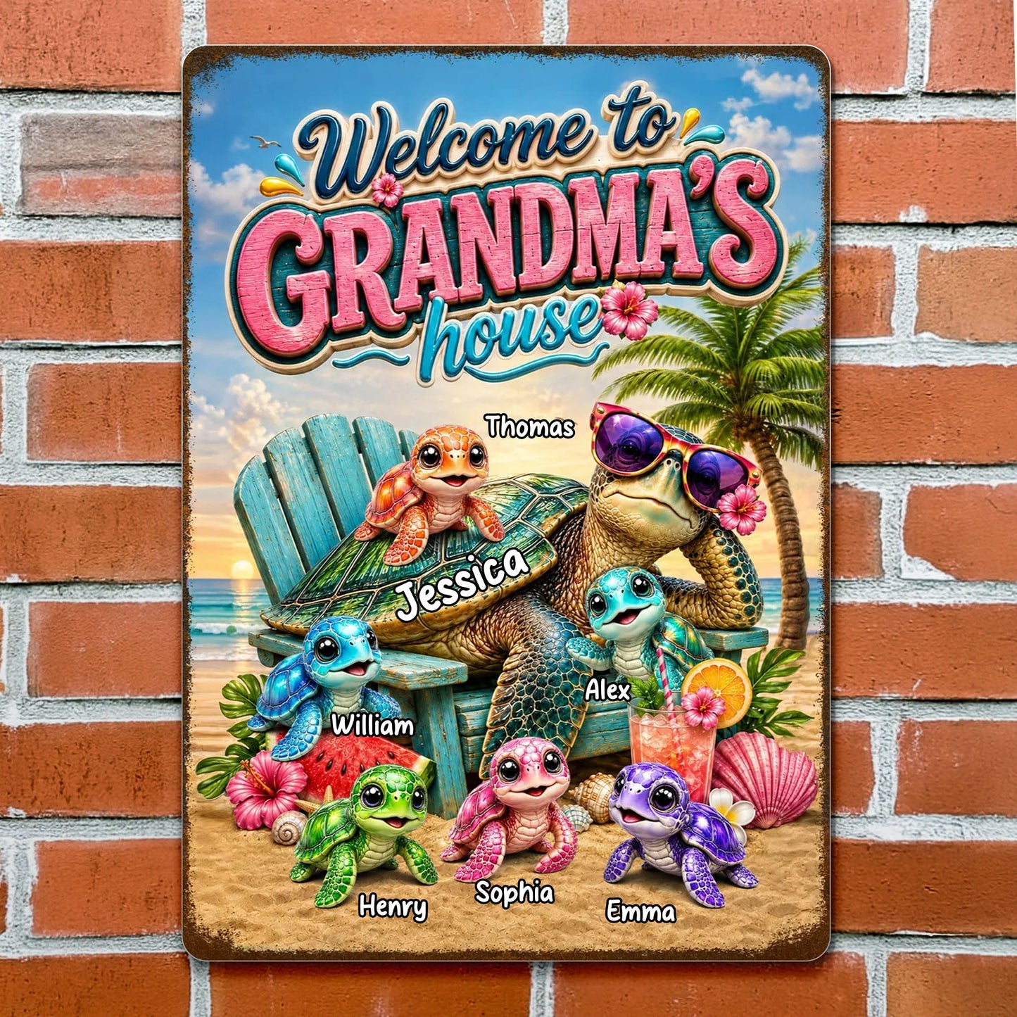 Metal Sign material and size view - Personalized Grandma Beach Metal Sign