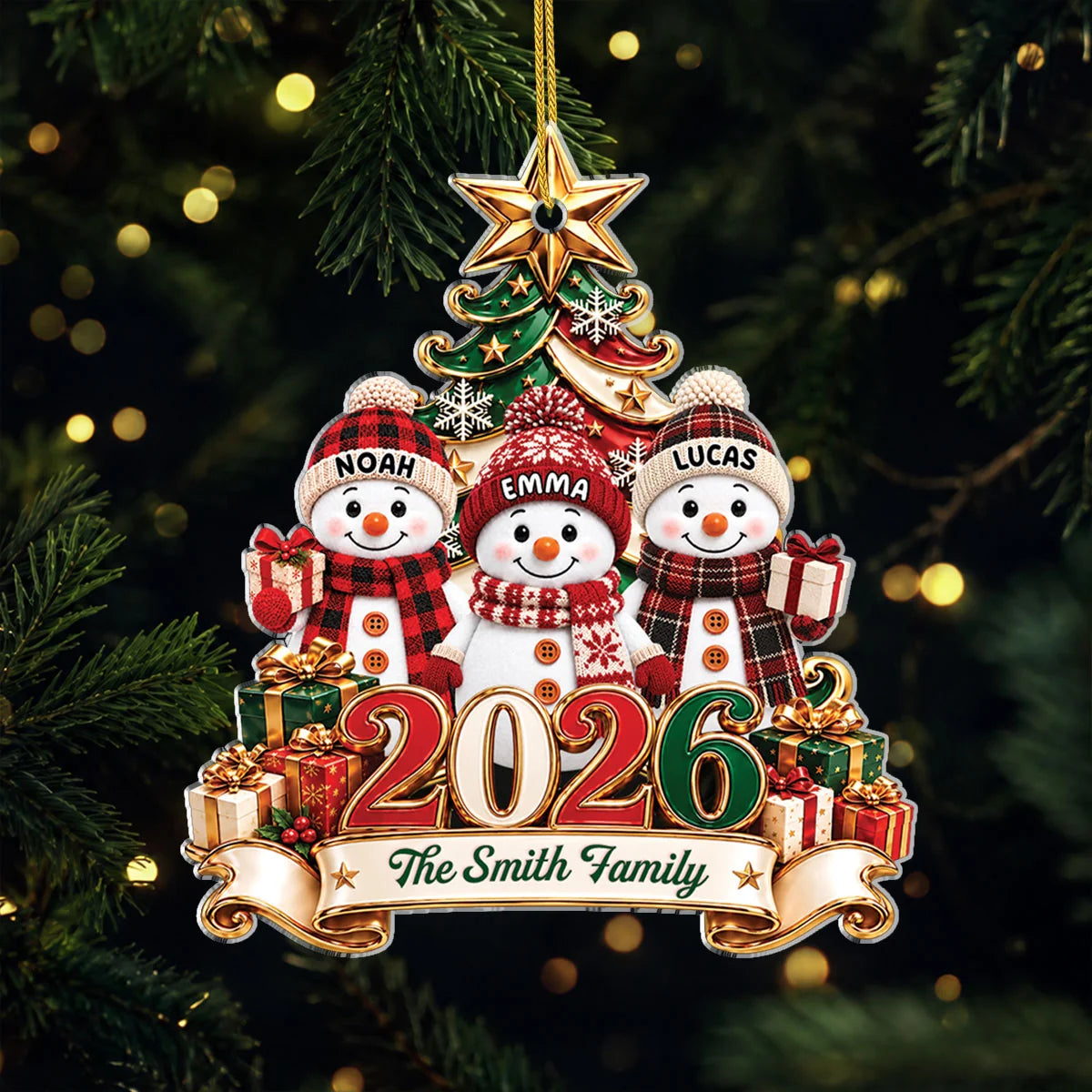 Personalized Snowman Family Acrylic Ornament - Custom 2026 Christmas Keepsake Gift