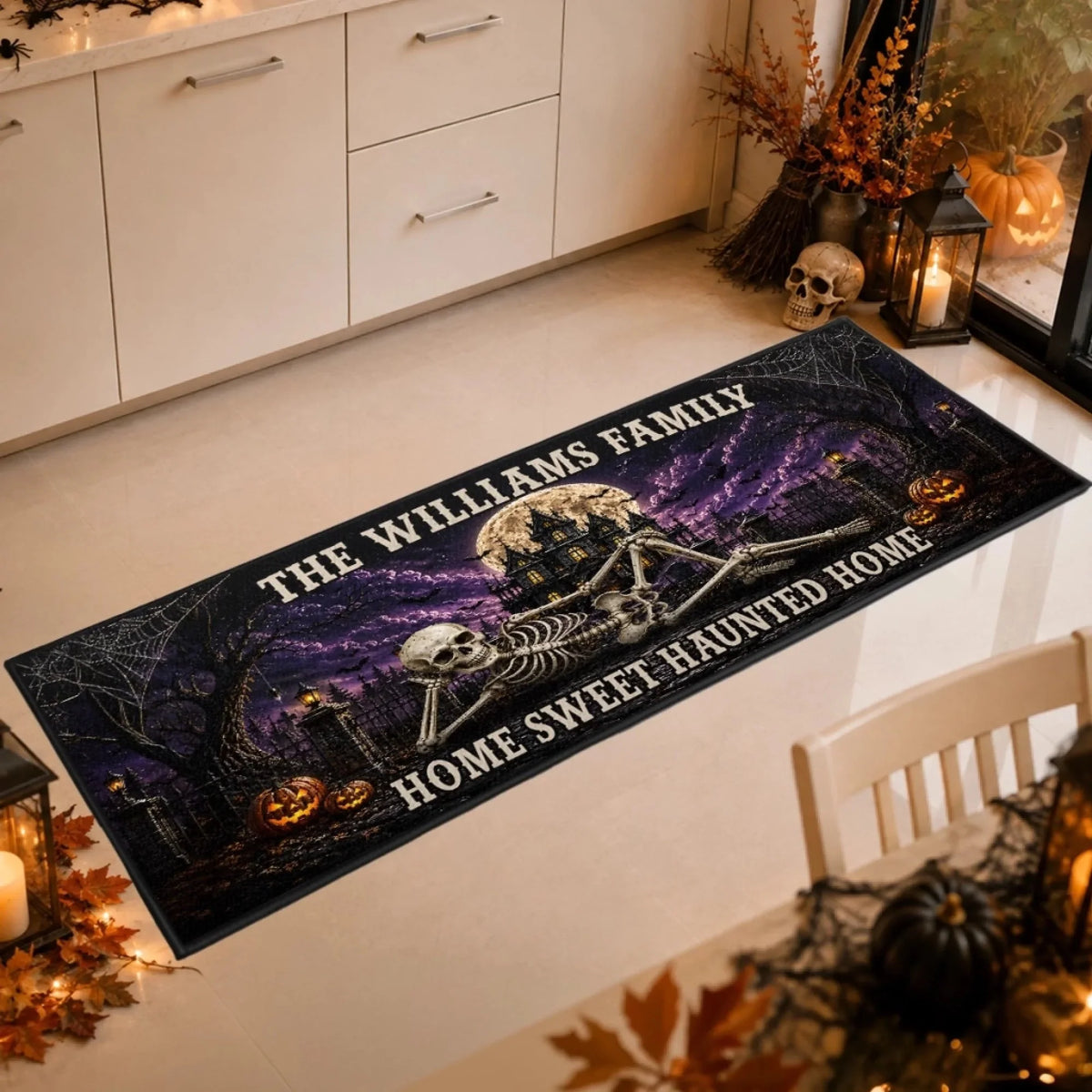 Home Sweet Haunted Home Personalized Runner Rug - Custom Halloween Decor for Family
