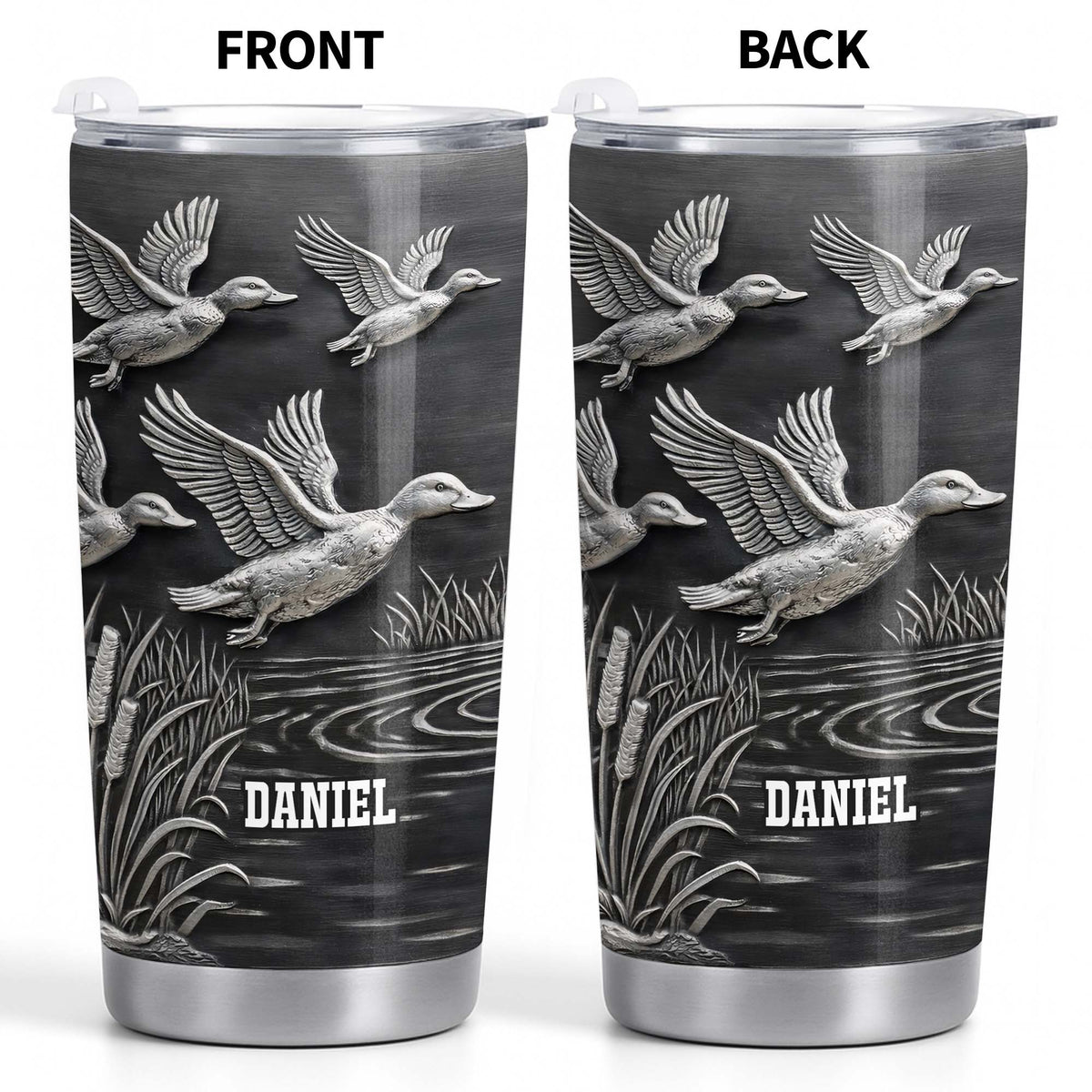 Geese In Flight Over Tranquil Landscape Tumbler