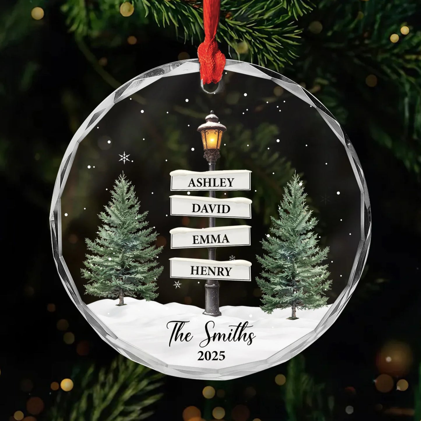 Custom Street Sign Glass Ornament - Personalized Family Names Keepsake Gift