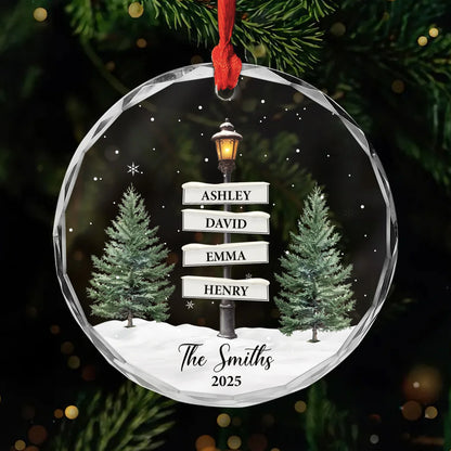 Custom Street Sign Glass Ornament - Personalized Family Names Keepsake Gift