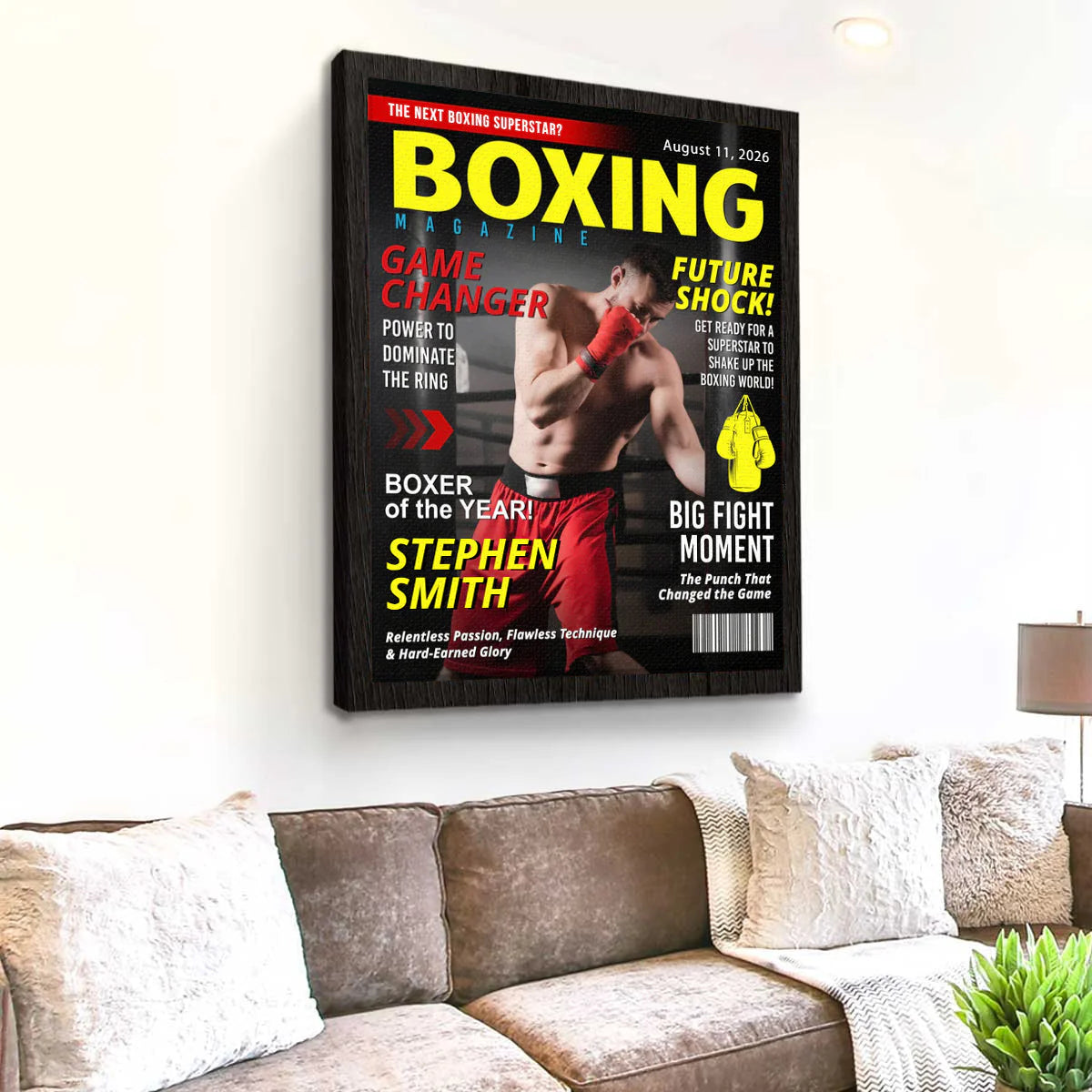 Custom boxing magazine cover canvas print featuring a personalized boxer photo and name - unique gift for fighters image 6
