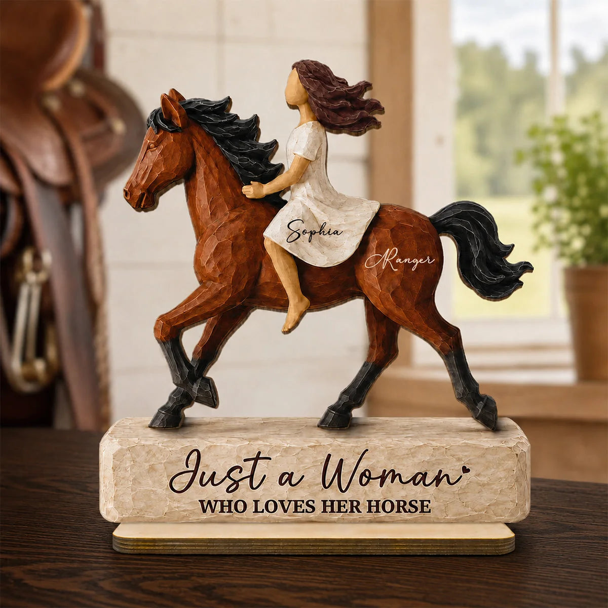 Just A Woman Who Loves Her Horse - Personalized Wooden Plaque for Equestrian Riders