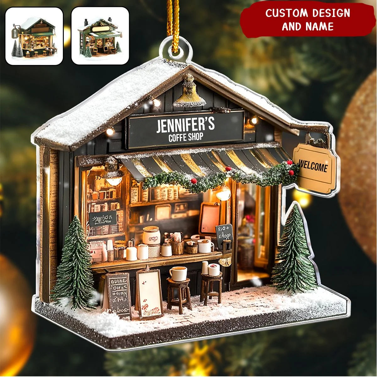 Custom Coffee Shop Christmas Ornament - Personalized Acrylic Keepsake Gift for Barista