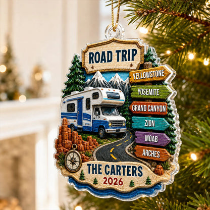 Road Trip Adventure Personalized Acrylic Ornament - Custom Camping Travel Gift for Family