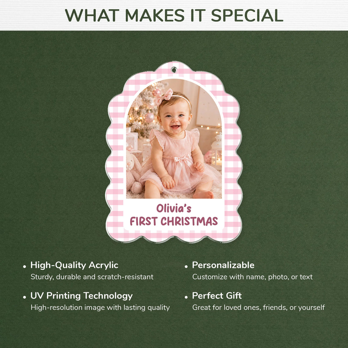 Personalized Kid Milestone Photo Acrylic Ornament - Custom First Christmas Memory Gift for Parents