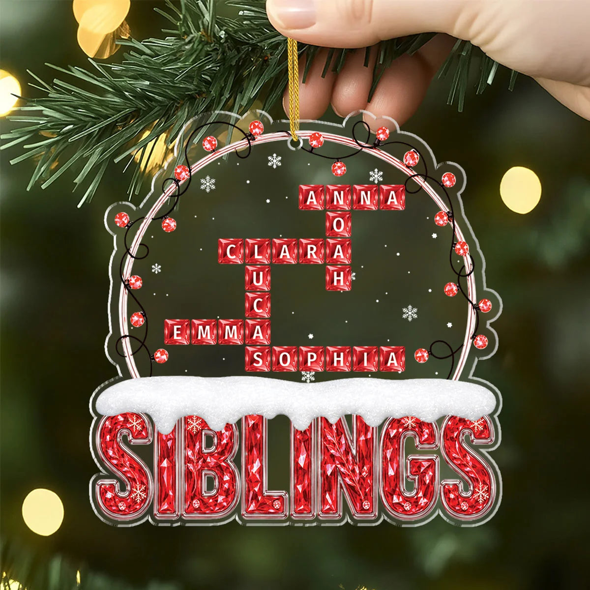 Custom Crossword Snow Globe Acrylic Ornament - Personalized Christmas Family Names Keepsake Gift