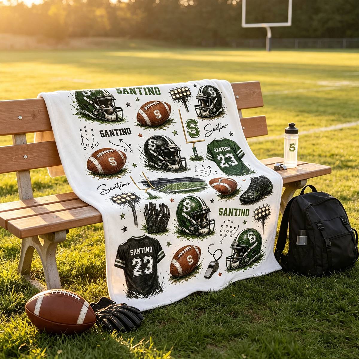 Blanket material and size view - Personalized American Football Blanket