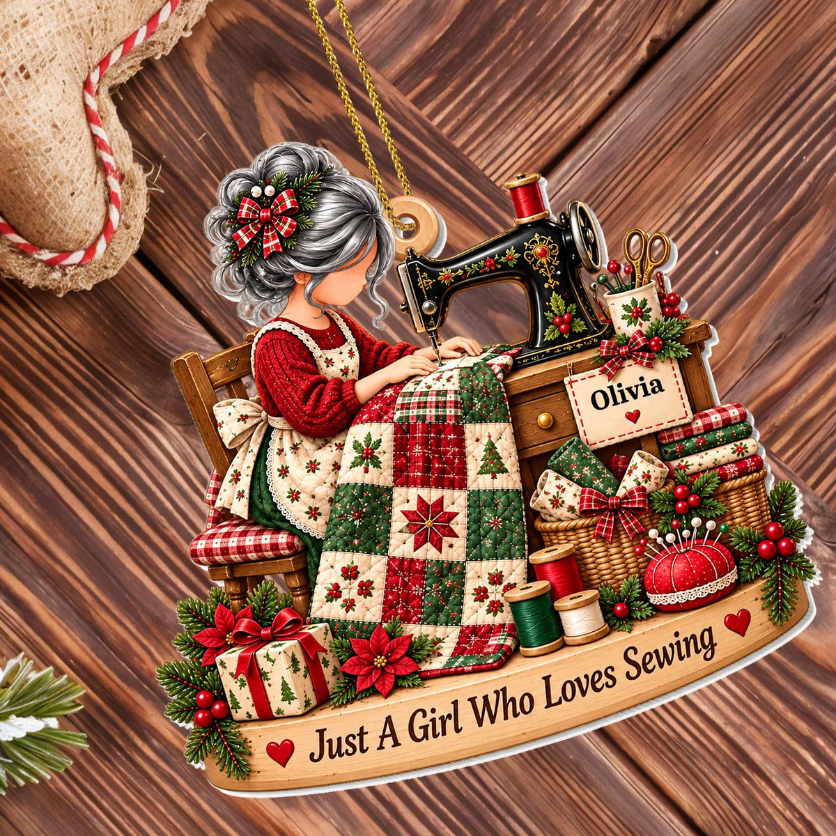 Just A Girl Who Loves Sewing Personalized Acrylic Ornament - Custom Quilter Gift for Mom