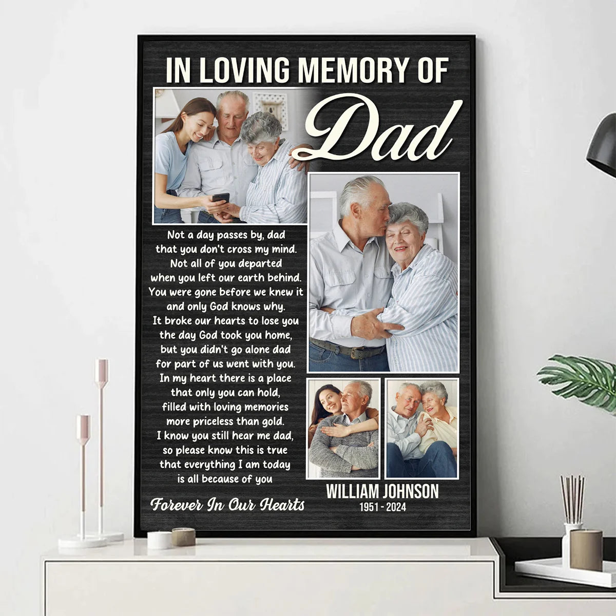"In Loving Memory Of Dad" Personalized Canvas / Poster - Custom Wall Art Photo Collage Sympathy Gift