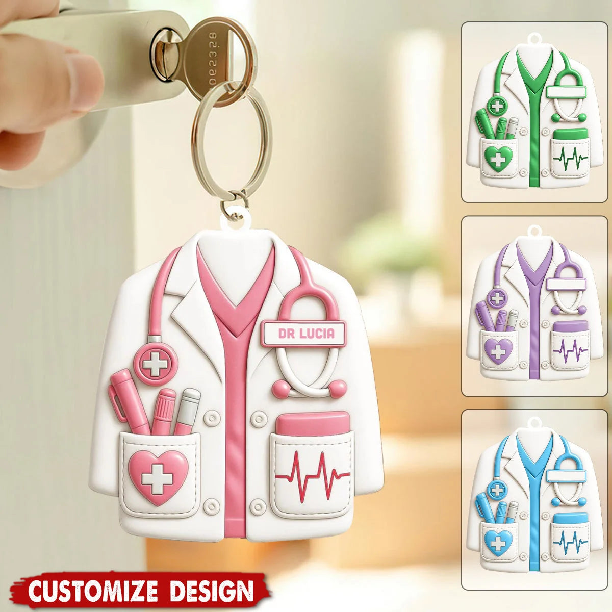 Personalized Medical Staff Acrylic Keychain - Custom White Coat Gift for Doctors and Nurses