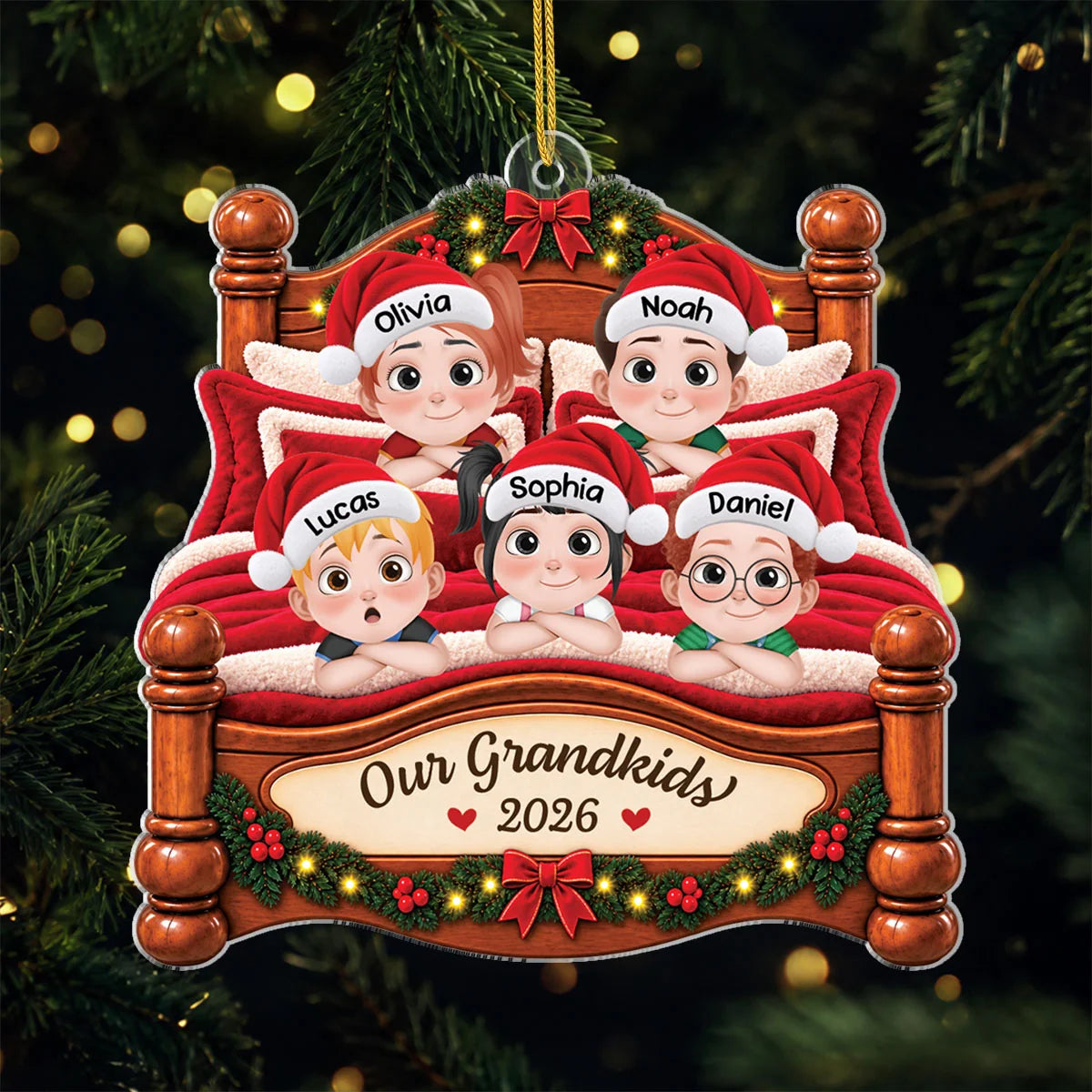 Our Grandkids in Bed Personalized Acrylic Ornament - Christmas Gift for Grandma & Grandpa