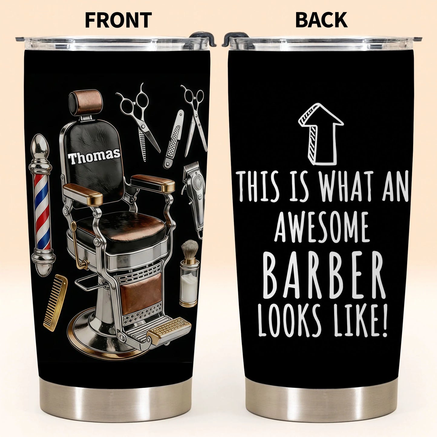 Tumbler material and size view - Custom Barber Tumbler