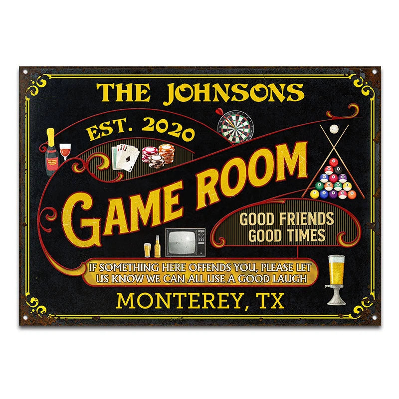 If Something Here Offends You - Personalized Game Room Metal Sign