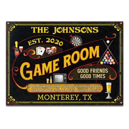 If Something Here Offends You - Personalized Game Room Metal Sign
