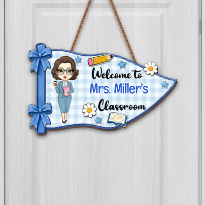 Personalized teacher wood sign with custom name and cartoon avatar for classroom door decor image 9