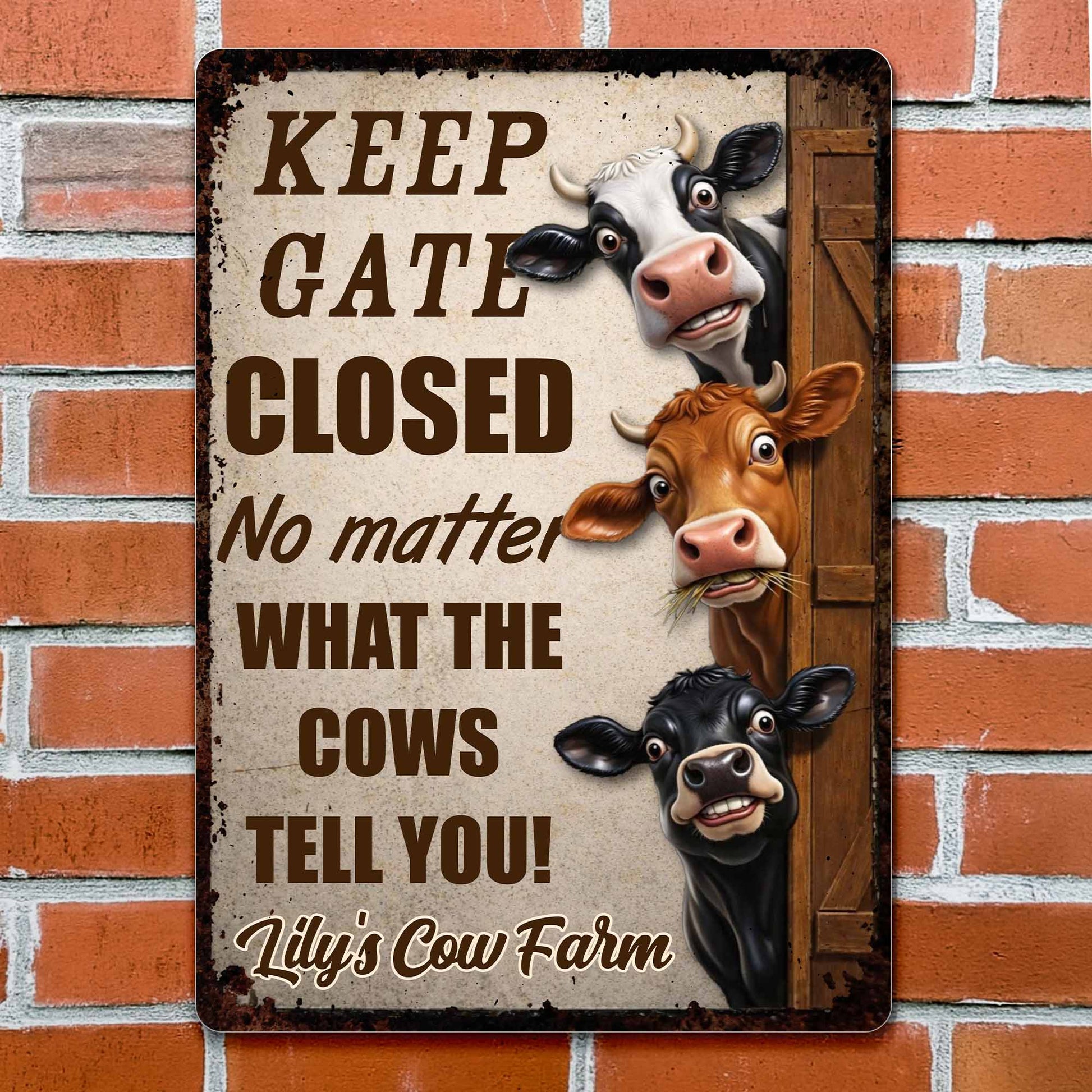 Personalized farm sign with funny cows and Keep Gate Closed text - custom metal decor for barn or yard image 7