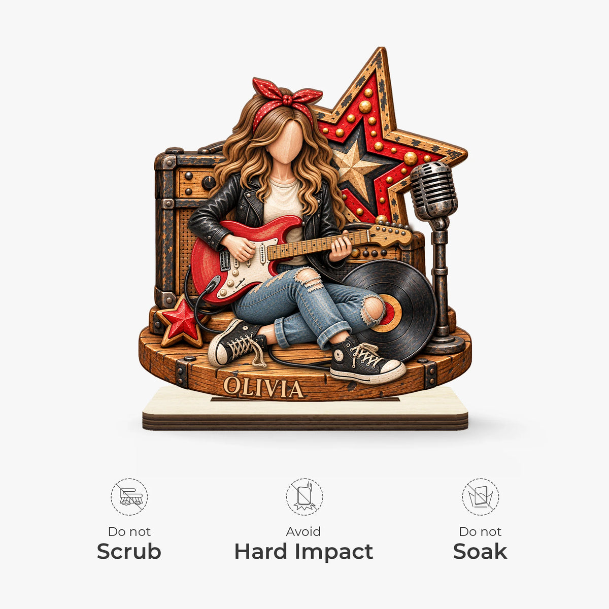 Custom Rock Guitar Player Wooden Plaque - Personalized Name Gift for Music Lovers