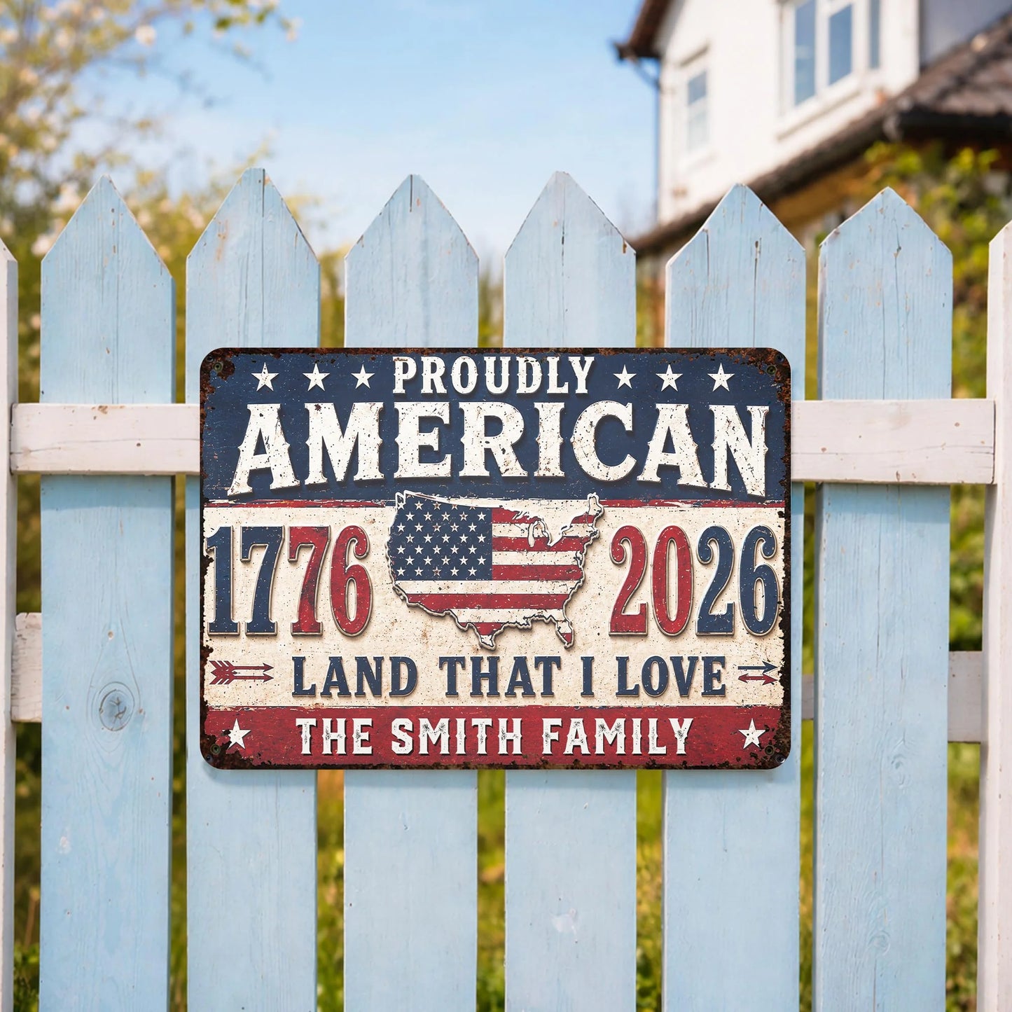 Metal Sign material and size view - Custom Patriotic Family Metal Sign