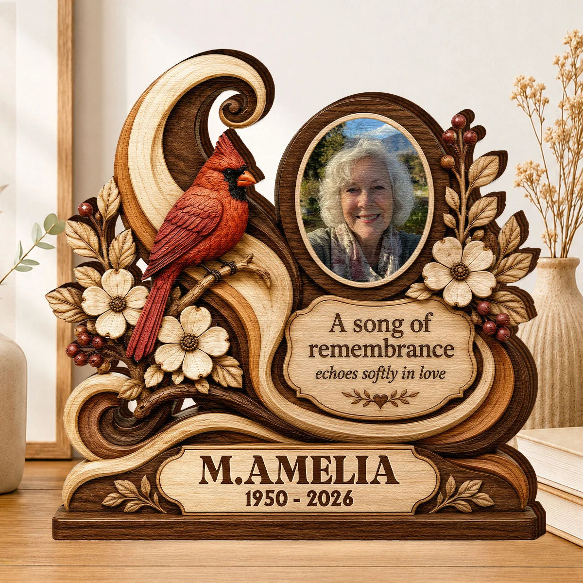"A Song Of Remembrance" Personalized Memorial Wooden Block - Custom Photo Bereavement Gift