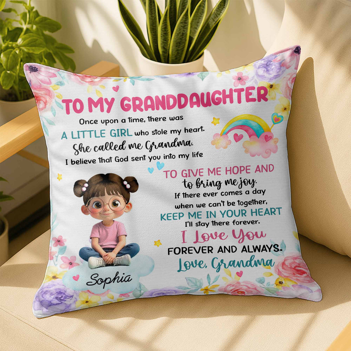 "To My Granddaughter, the Little Girl Who Stole My Heart" Personalized Pillow - Custom Keepsake Gift from Grandma
