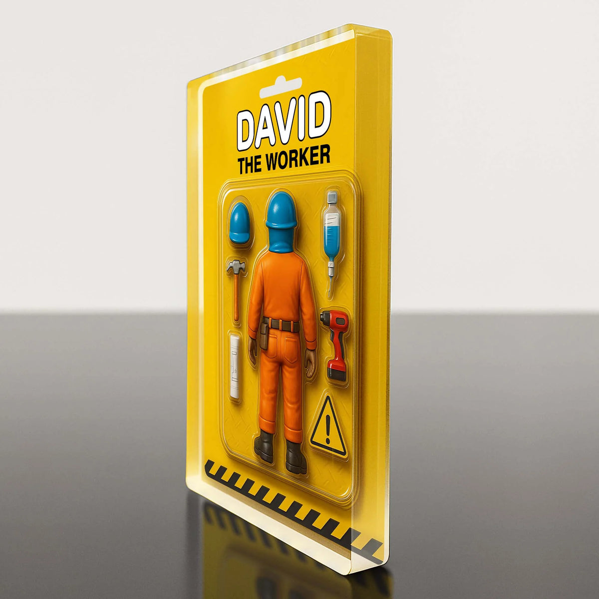 David The Worker, Worker With Helmet, Wrench, and Safety Sign
