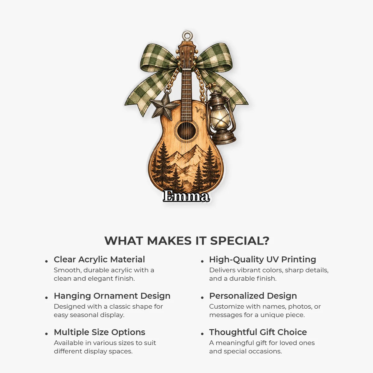 Country Acoustic Guitar Acrylic Ornament - Personalized Christmas Keepsake for Music Lovers