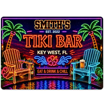 Personalized tiki bar metal sign with neon palm trees and beach chairs for outdoor patio decor image 10