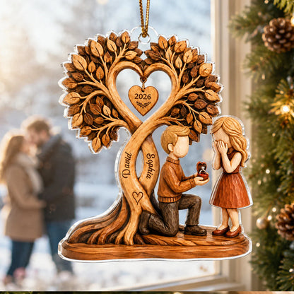 Personalized couple proposal acrylic ornament with custom names under heart tree for couples