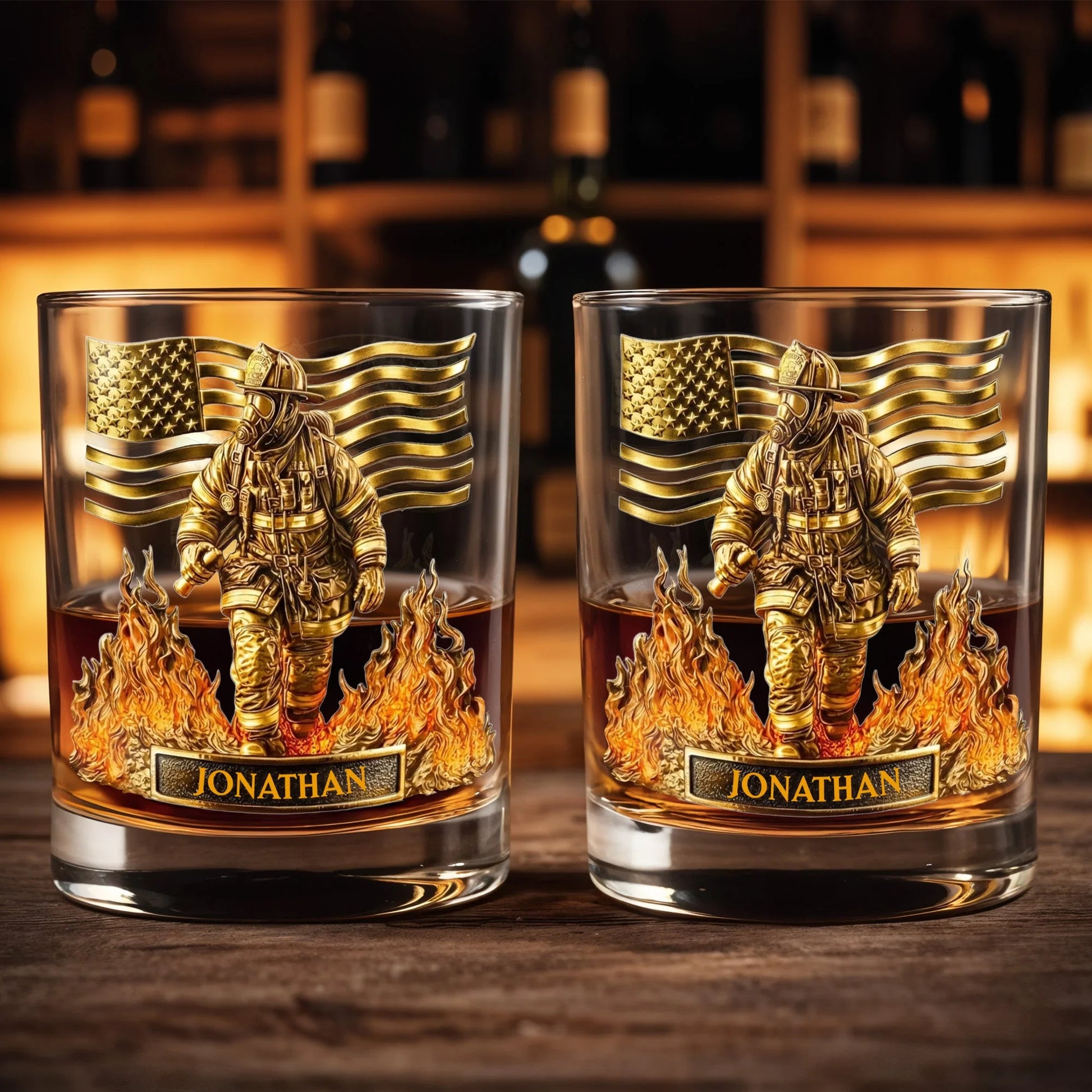 Personalized Firefighter Whiskey Glass personalization view for Dad