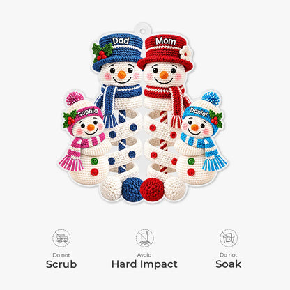 Snowman Family Knit Pattern Personalized Acrylic Ornament - Christmas Gift for Mom and Dad