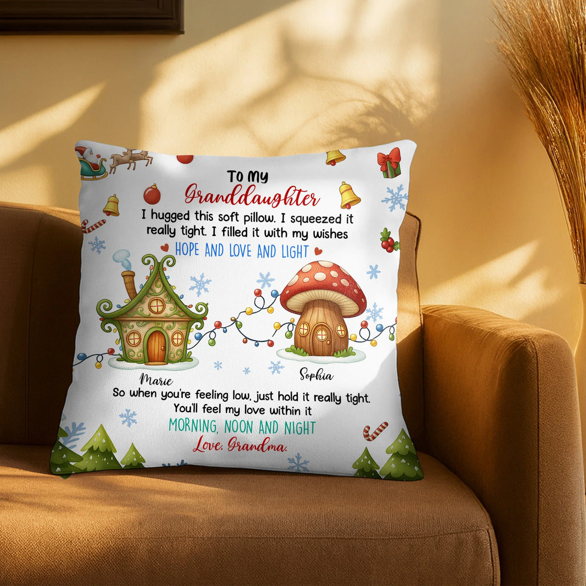 I Hugged This Soft Pillow With Christmas Lights and Gifts