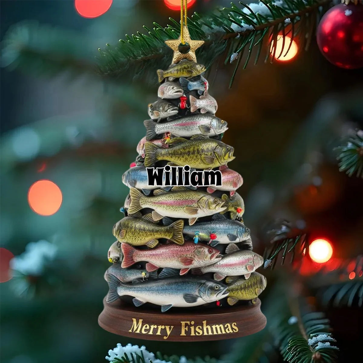 Merry Fishmas – Personalized Acrylic Ornament for Dad Fisherman, Christmas Gift