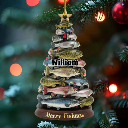 Merry Fishmas – Personalized Acrylic Ornament for Dad Fisherman, Christmas Gift