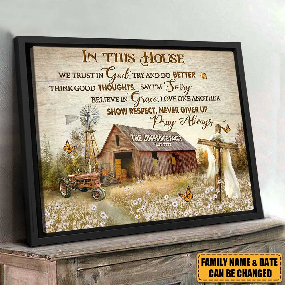 In This House We Trust In God Personalized Canvas / Poster - Custom Family Housewarming Wall Art Gift