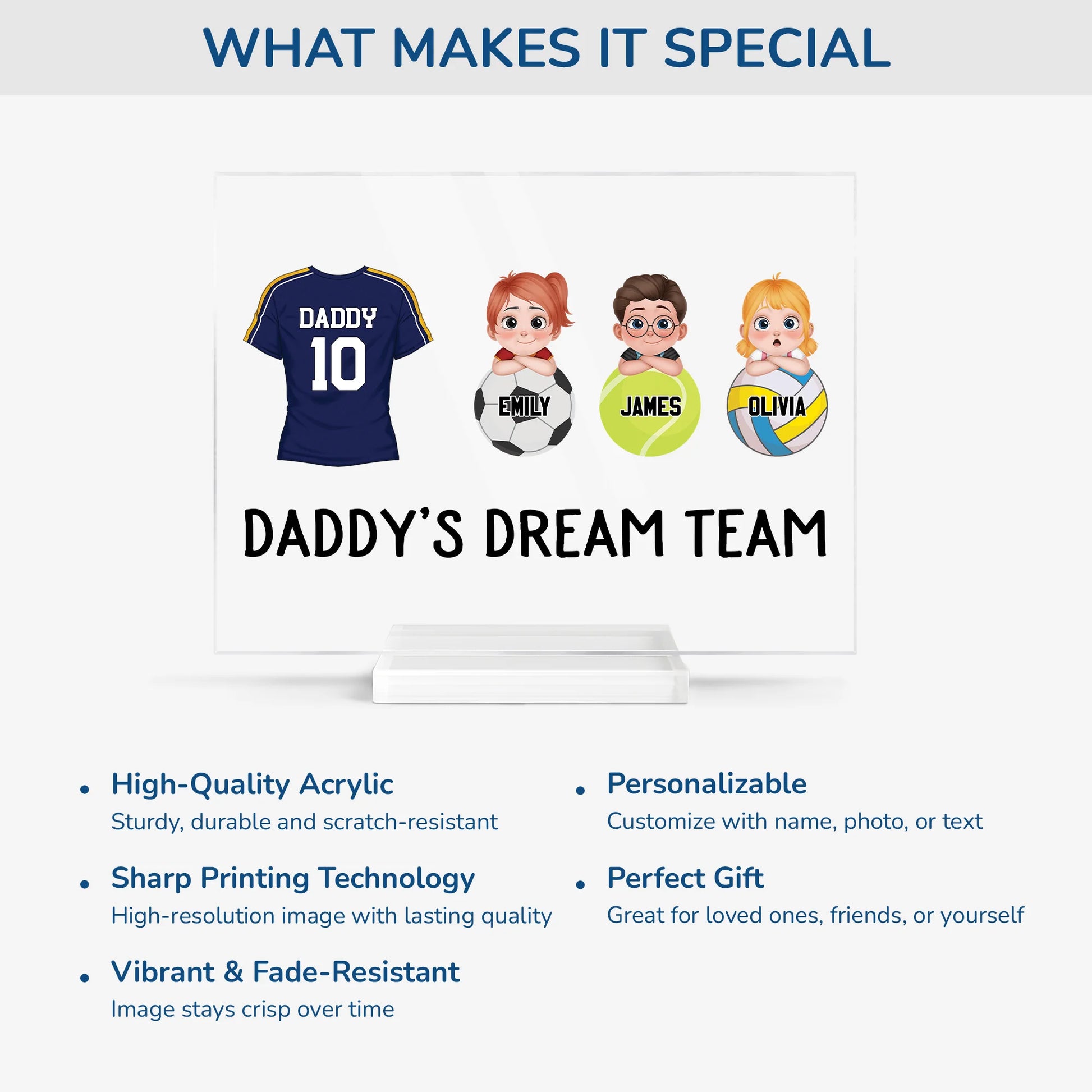 Daddy's Dream Team Personalized Acrylic Plaque - Custom Gift for Dad & Grandpa