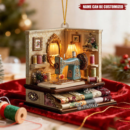 Vintage Sewing Machine Personalized Wooden Ornament - Christmas Gift for Quilter
