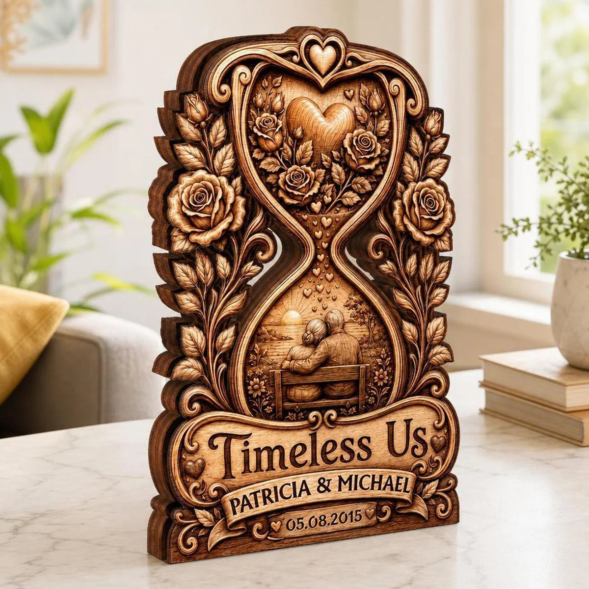 "Timeless Us" Personalized Wooden Block - Custom Couples Anniversary Keepsake Gift