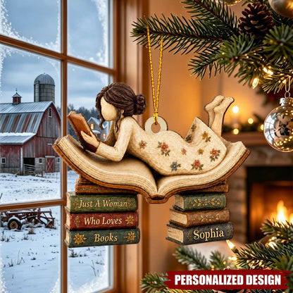 "Just A Woman Who Loves Books" Custom Wooden Ornament - Personalized Gift for Book Lovers