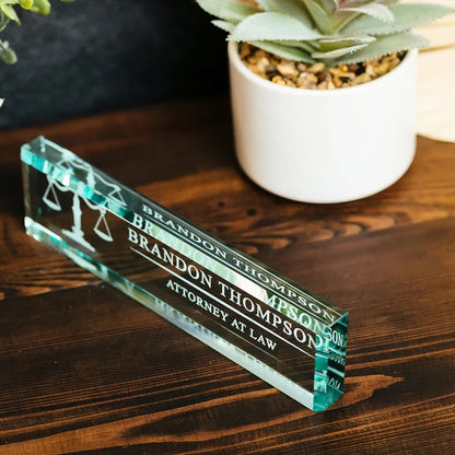 Plaque material and size view - Custom Attorney Office Desk Name Plate