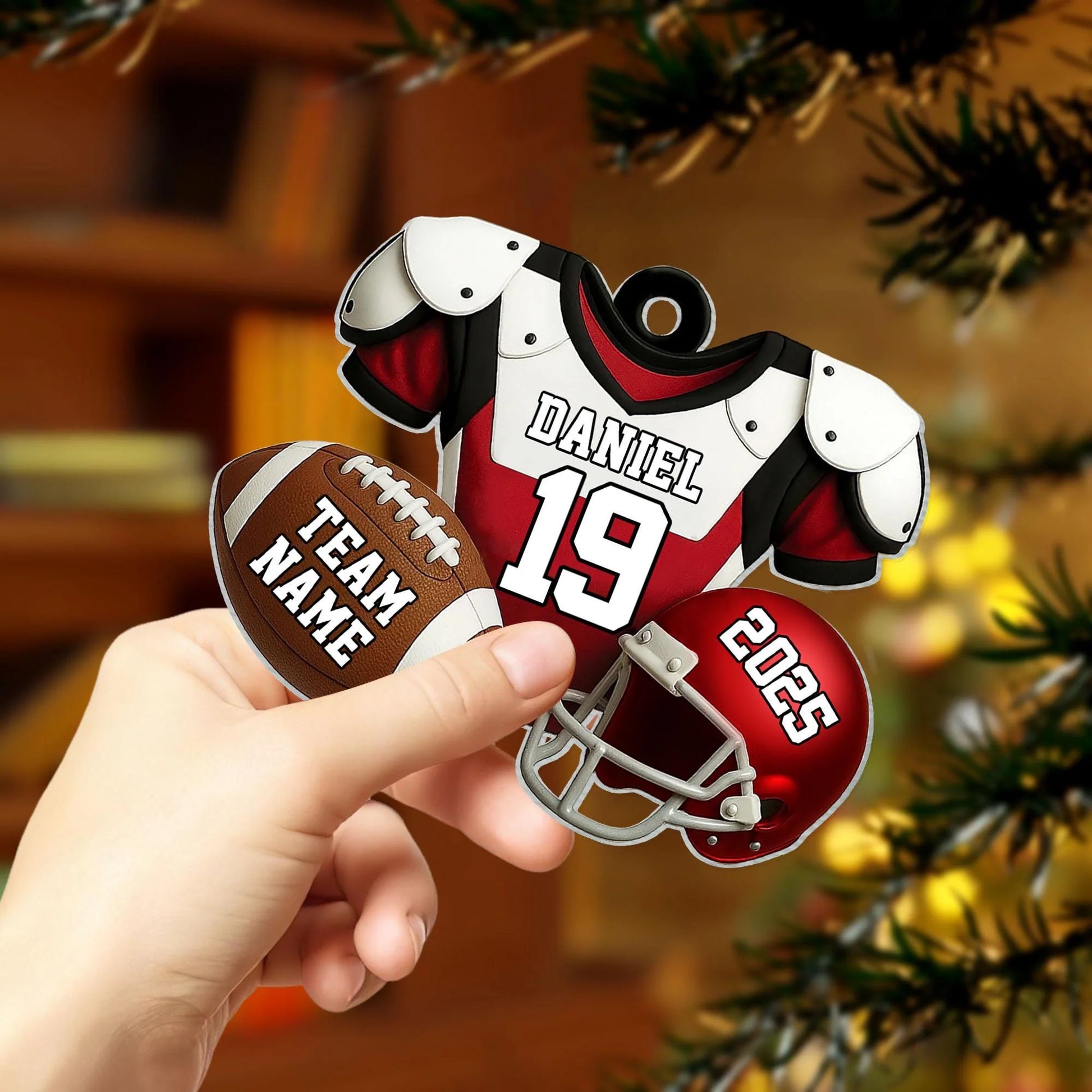 Personalized Football Christmas Ornament personalization view for Son/Grandson