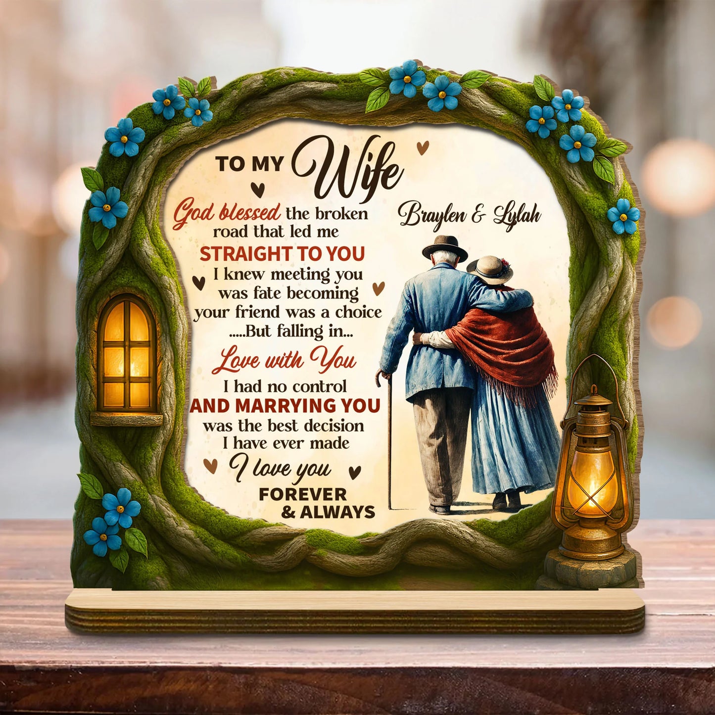 Plaque material and size view - Personalized Wife Wood Plaque