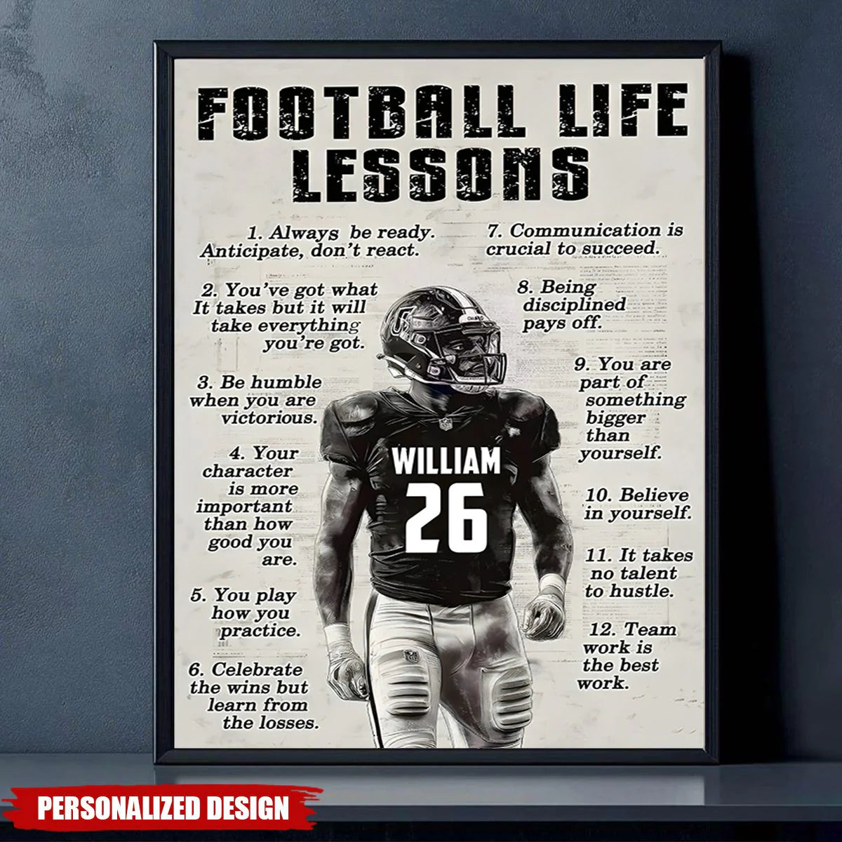 Custom Football Wall Art Poster for Son/Grandson with personalized design details for meaningful gifting