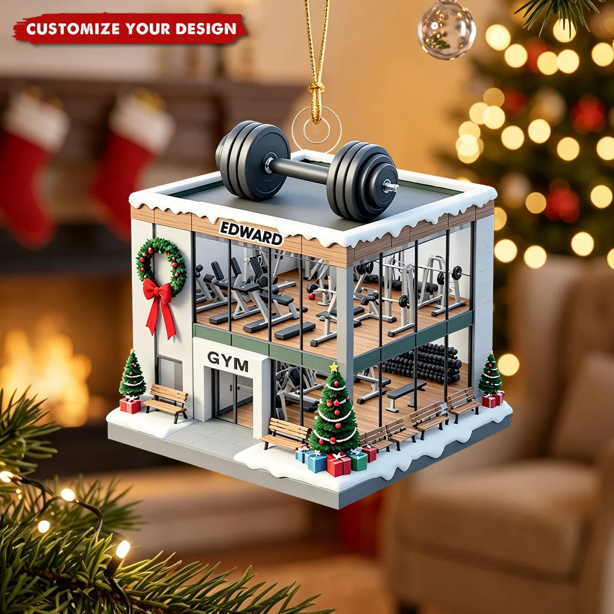 Personalized Gym Fitness Christmas Acrylic Ornament - Custom Name Workout Keepsake