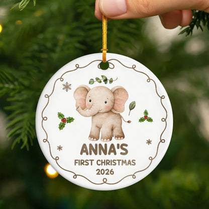 Baby's First Christmas Personalized Ceramic Ornament - Custom Name Safari Nursery Keepsake