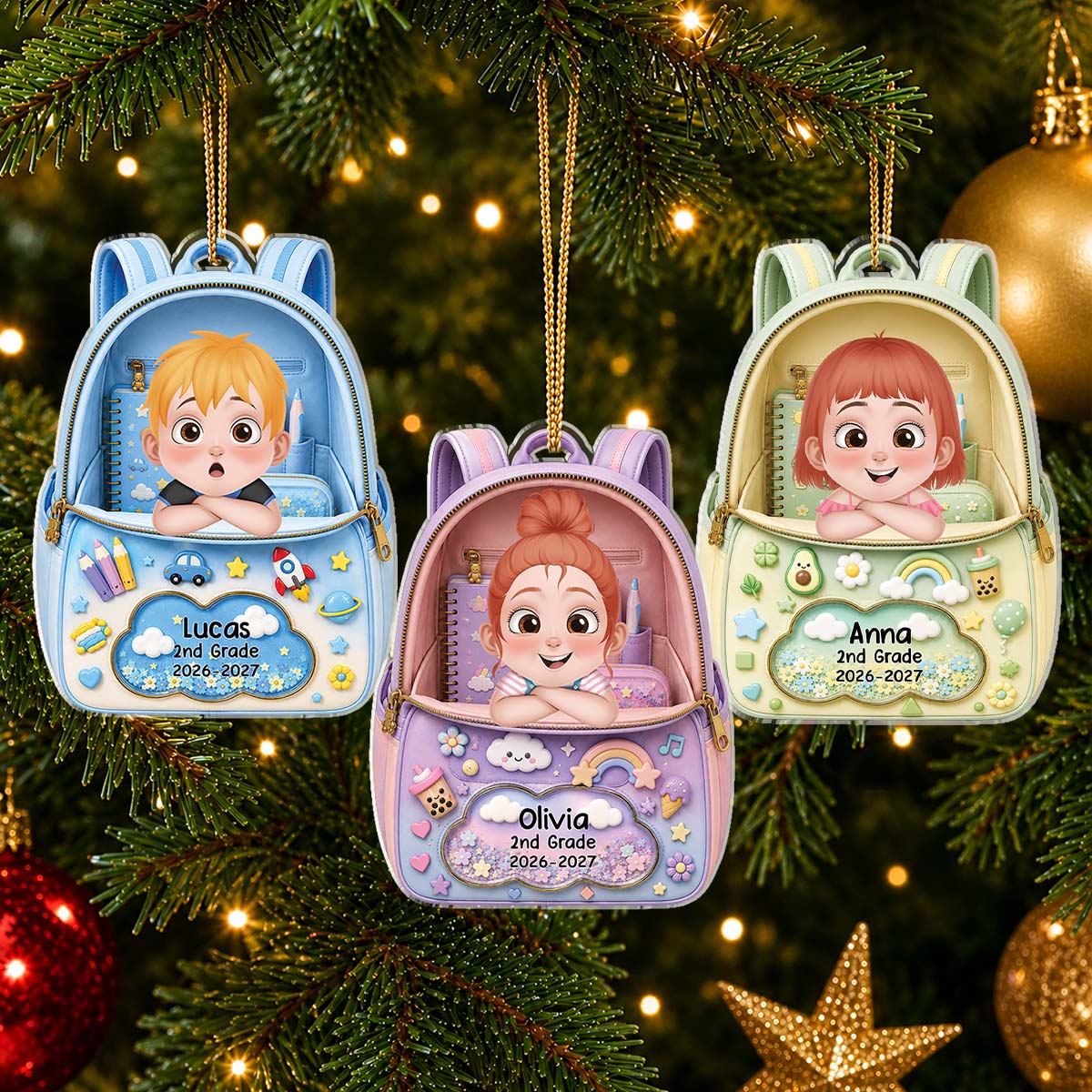 Personalized Back to School Backpack Acrylic Ornament - Custom Student Keepsake for Kids