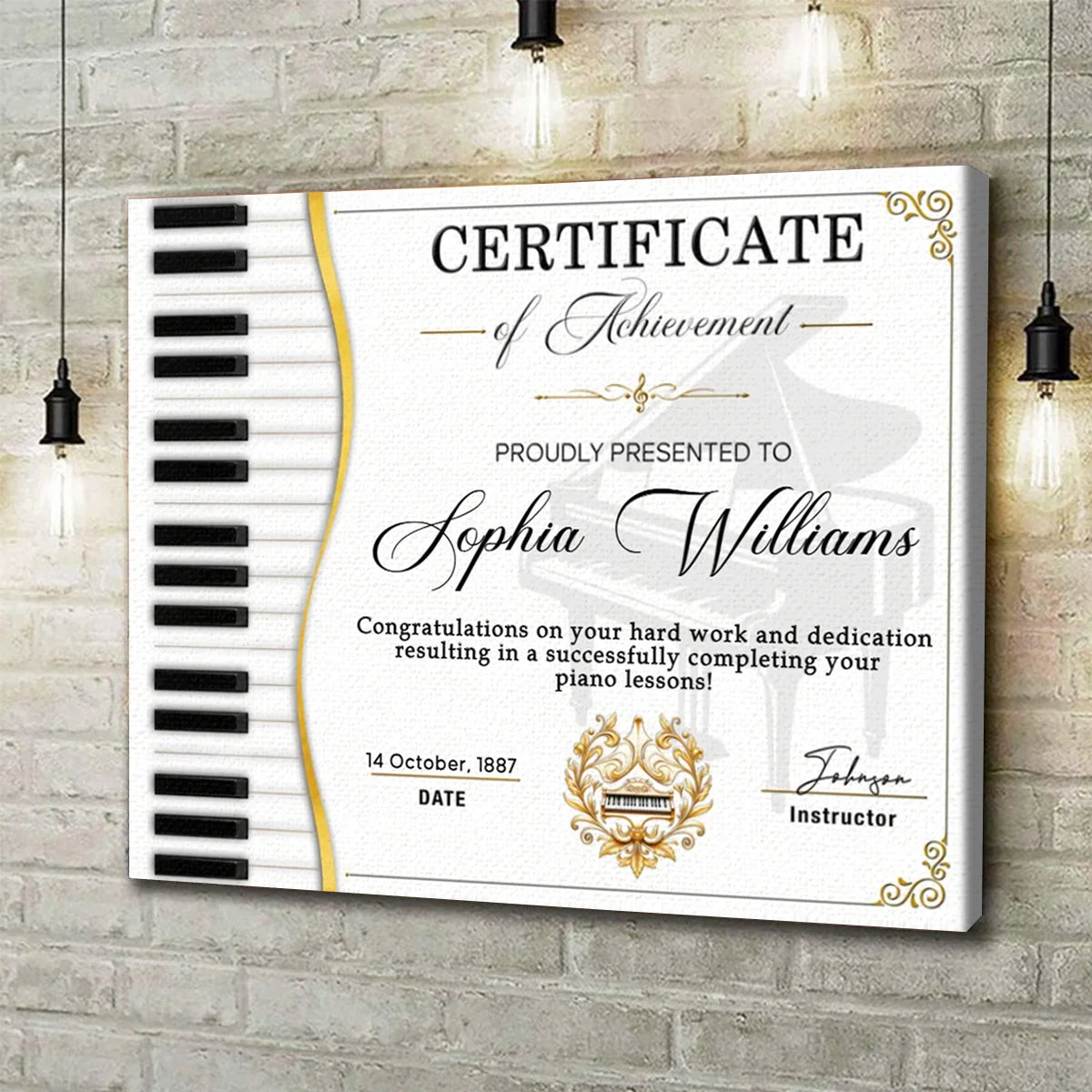 Certificate of Achievement Personalized Piano Canvas / Poster - Custom Music Graduation Keepsake Wall Decor for Pianists