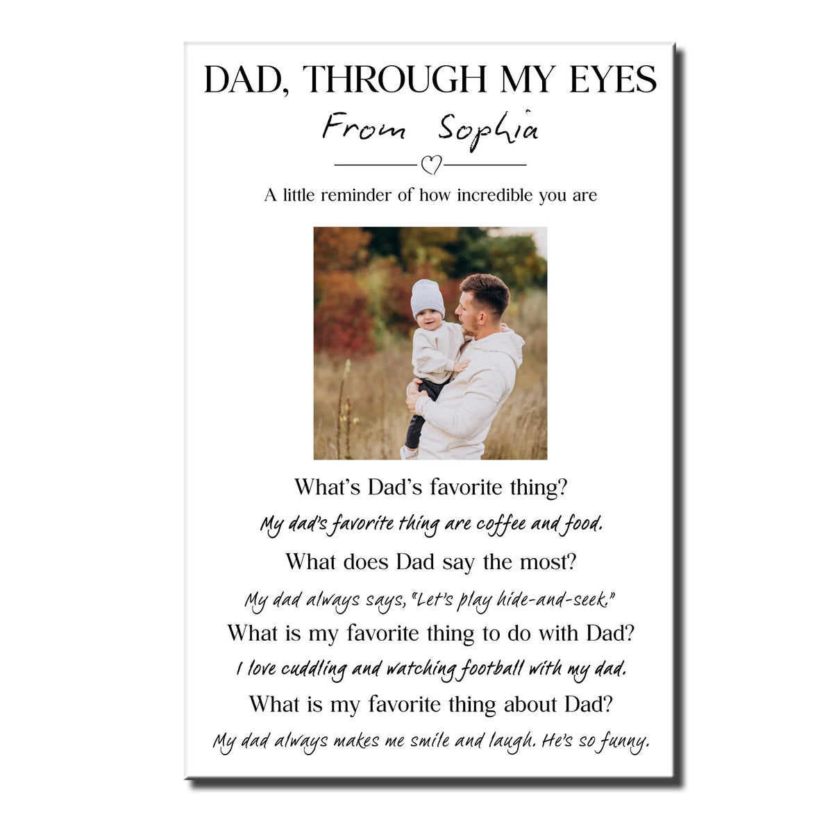 "Dad Through My Eyes" Personalized Photo Canvas / Poster - Custom Keepsake Wall Art for Dad
