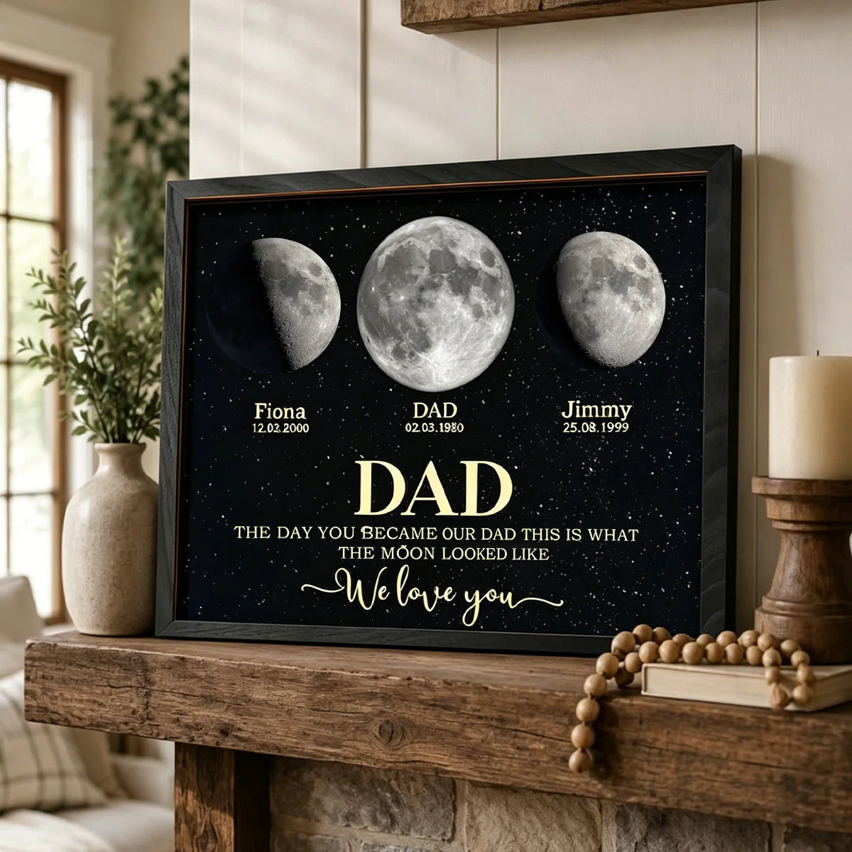 Custom Moon Phase Dad Canvas for Dad with personalized design details for meaningful gifting
